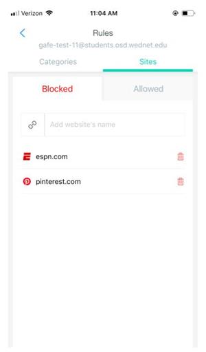 Securly App Rules - Sites